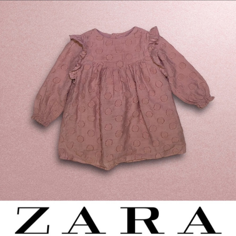 Zara Mauve Textured Ruffled Baby Dress,‎ Size 9-12M, MSRP $39.90